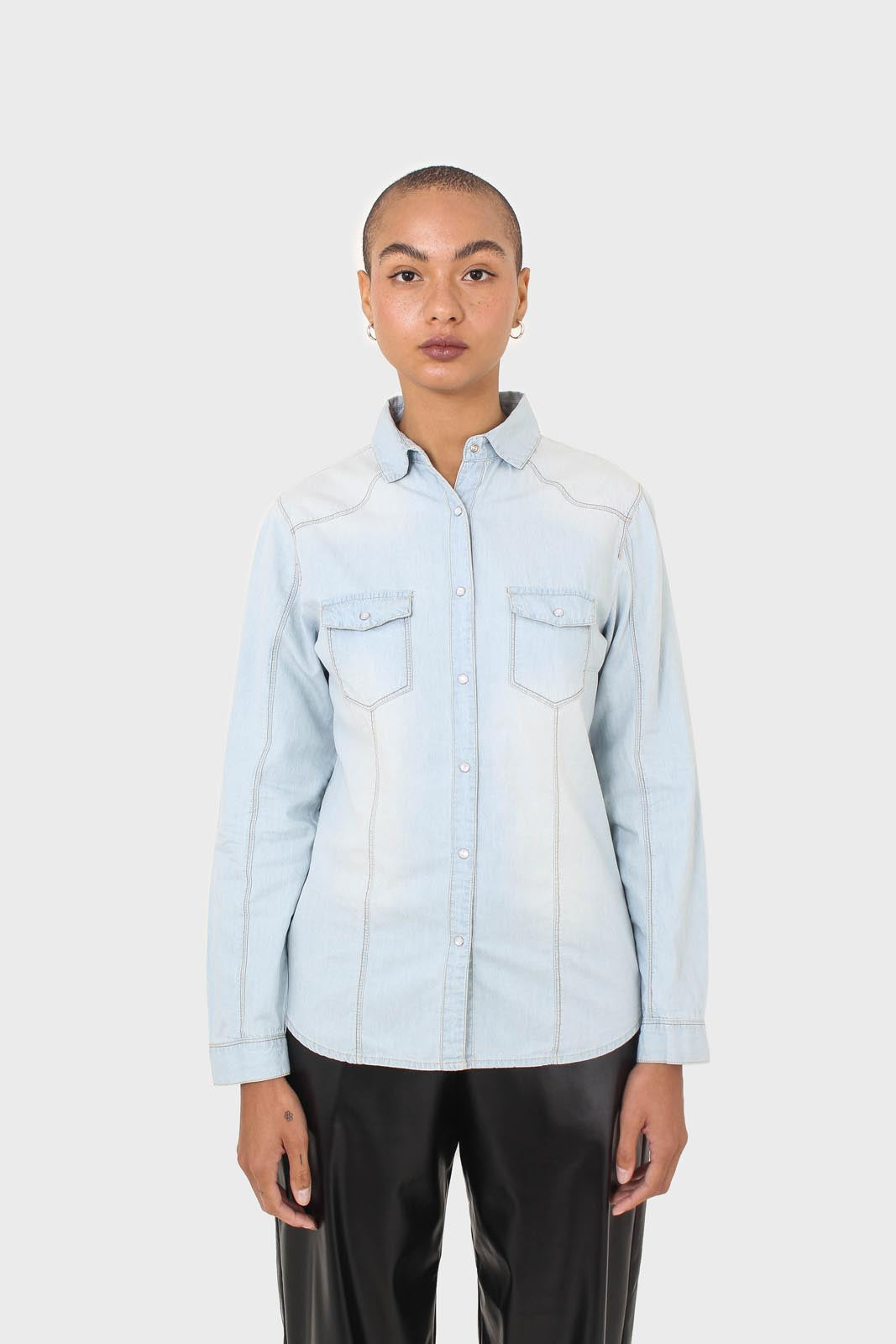 Light blue chest pocket denim shirt