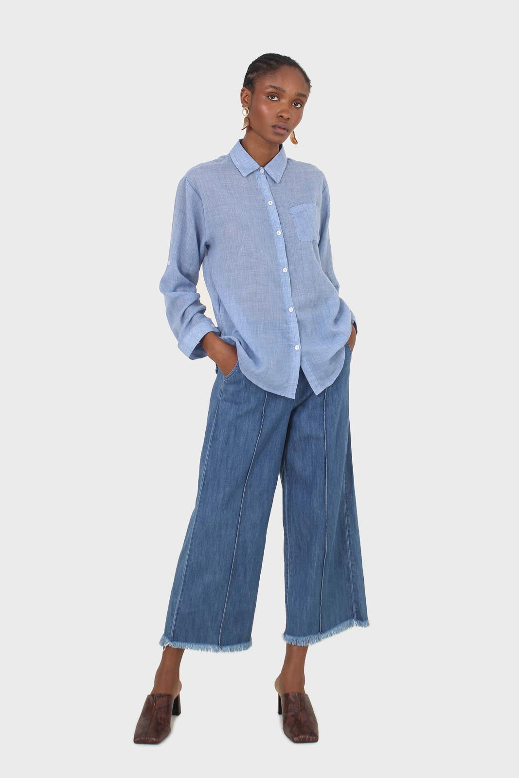 Blue loose fit soft linen shirt