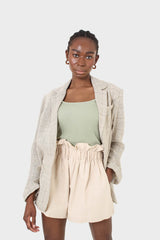 Pale khaki checked oversized linen blazer