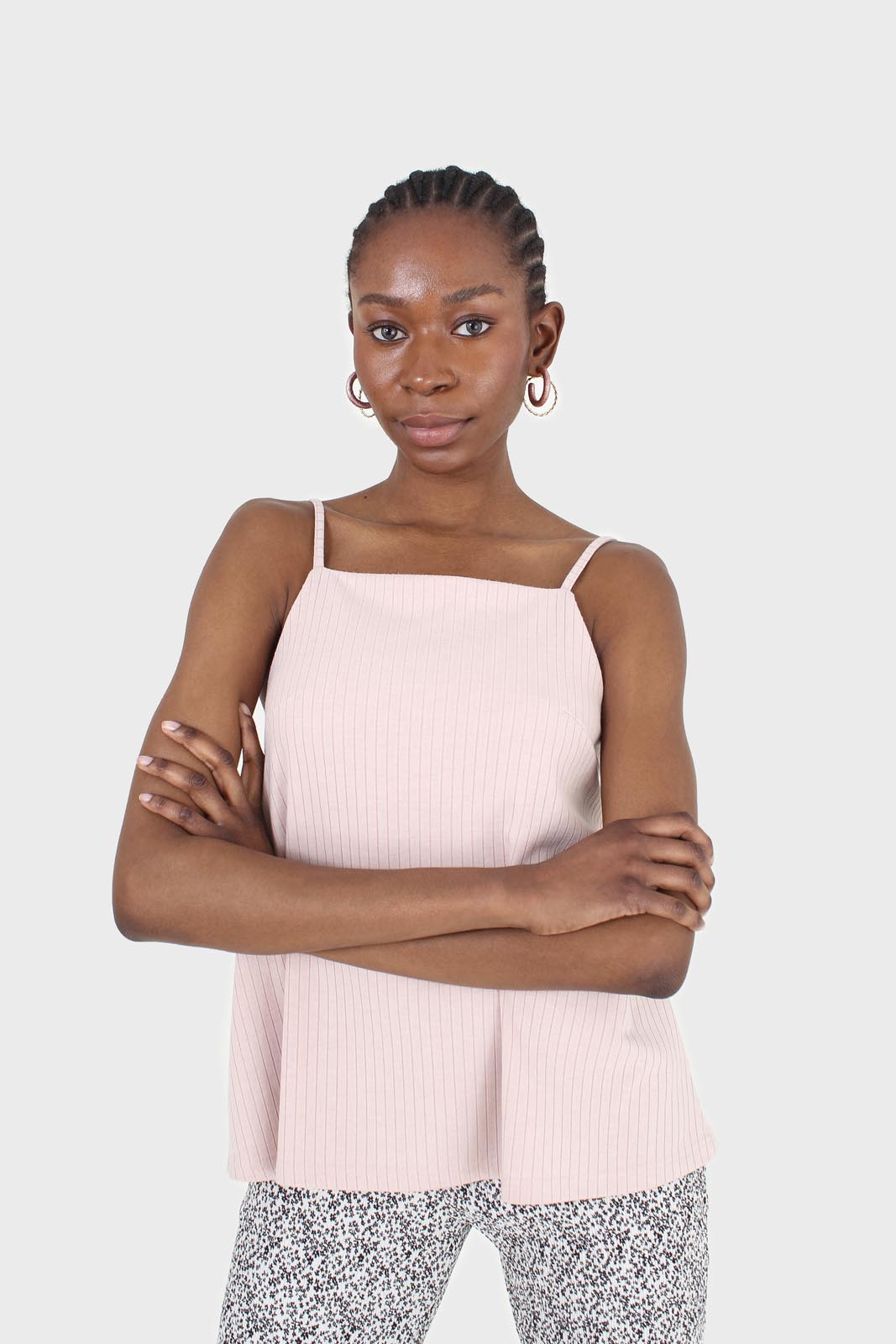 Pink tie back ribbed thin strap tank