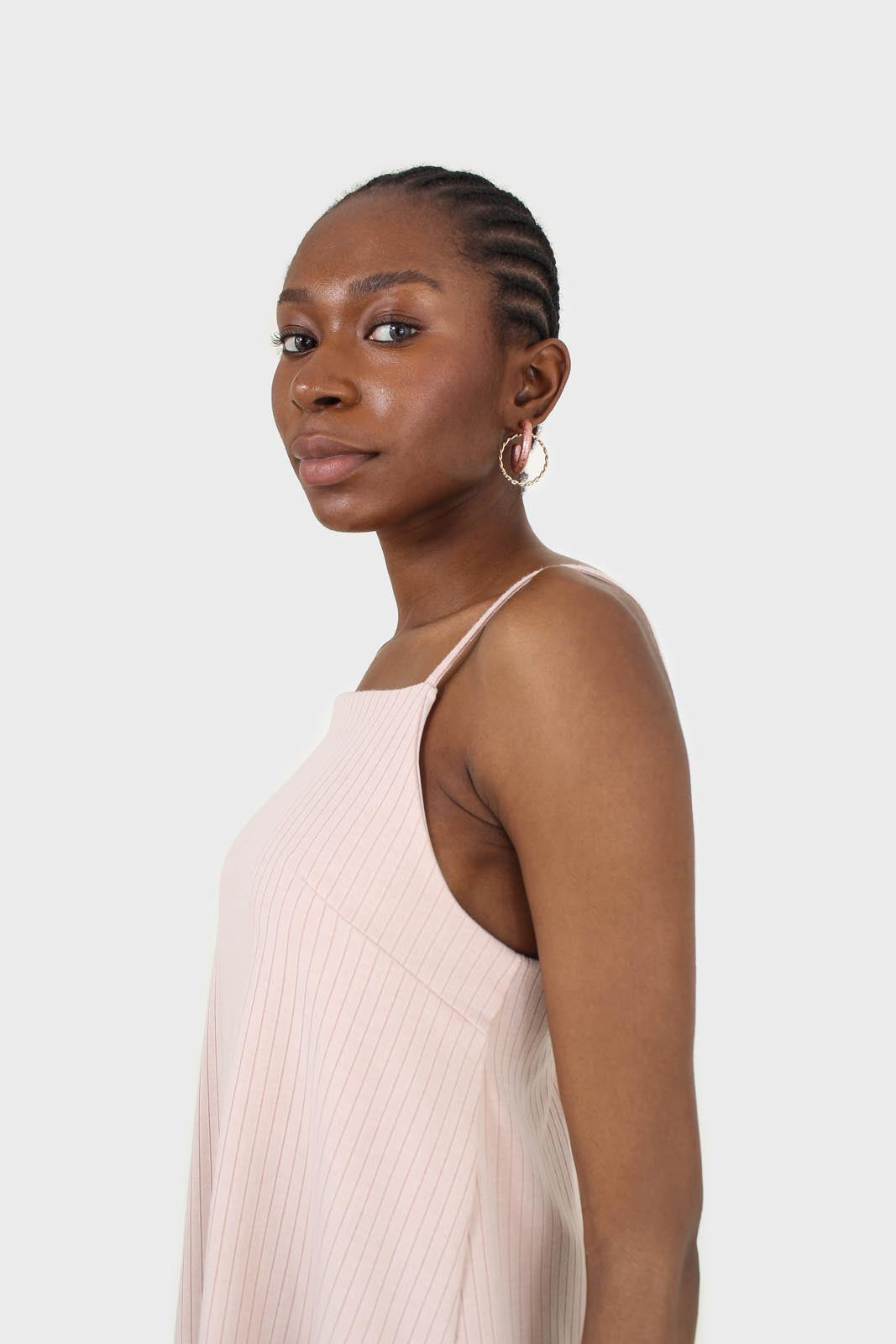 Pink tie back ribbed thin strap tank