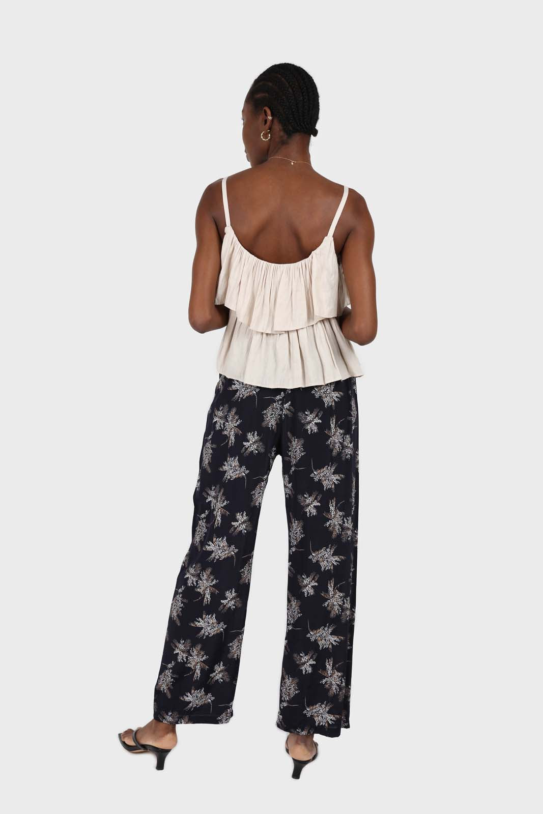Oatmeal micro pleat tiered linen tank