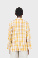 Yellow and brown checked linen blazer