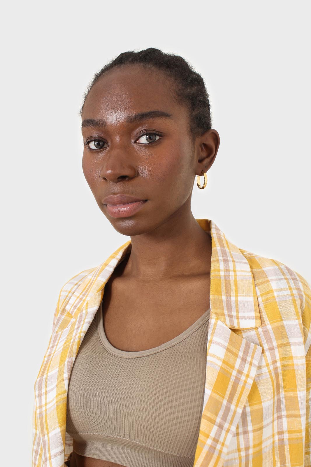 Yellow and brown checked linen blazer
