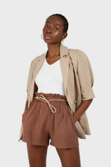 Beige double breasted short sleeved blazer