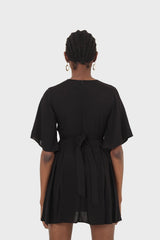 Black layered V-neck short sleeved dress