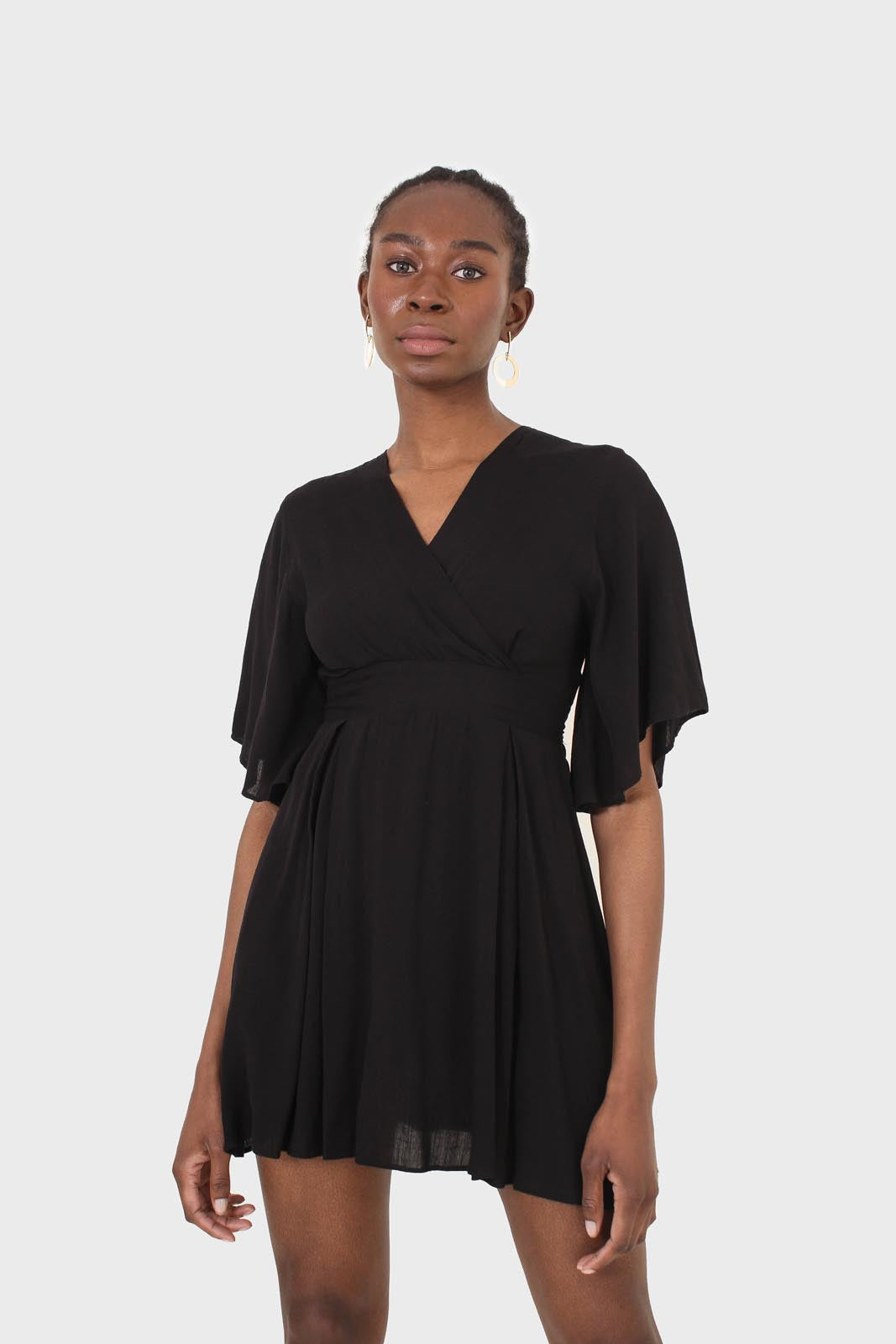 Black layered V-neck short sleeved dress