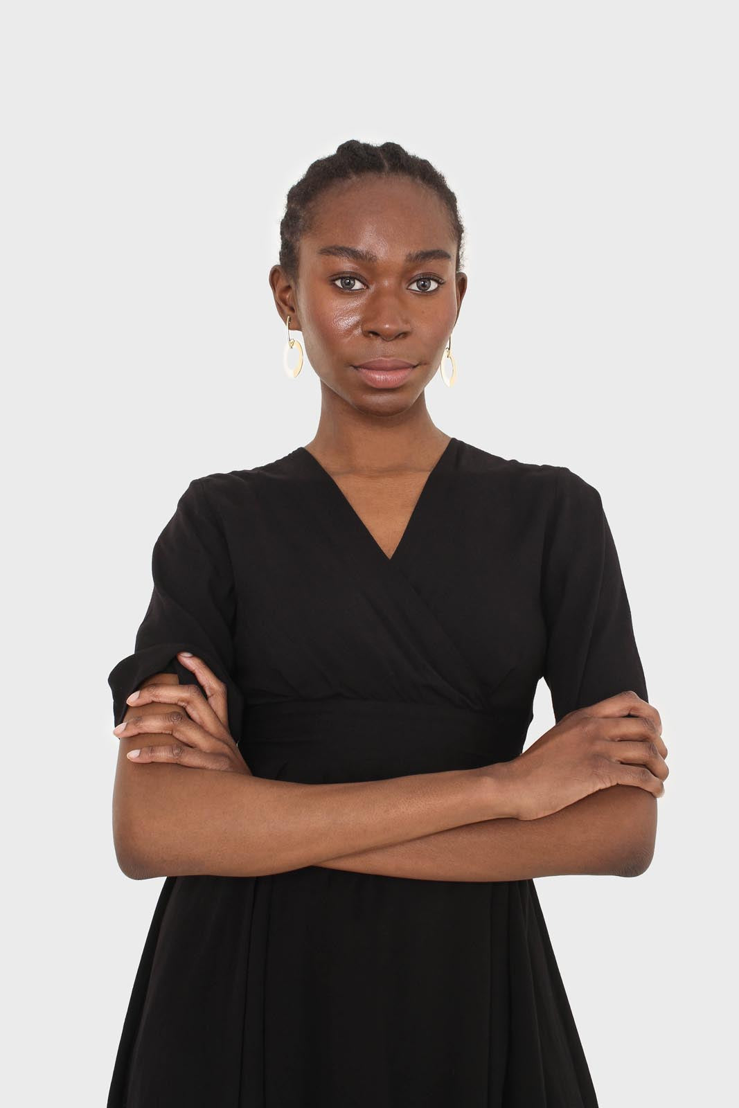 Black layered V-neck short sleeved dress