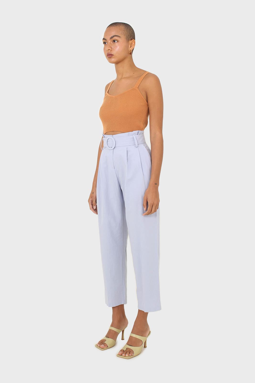 Pale blue circle belt wide fit trousers
