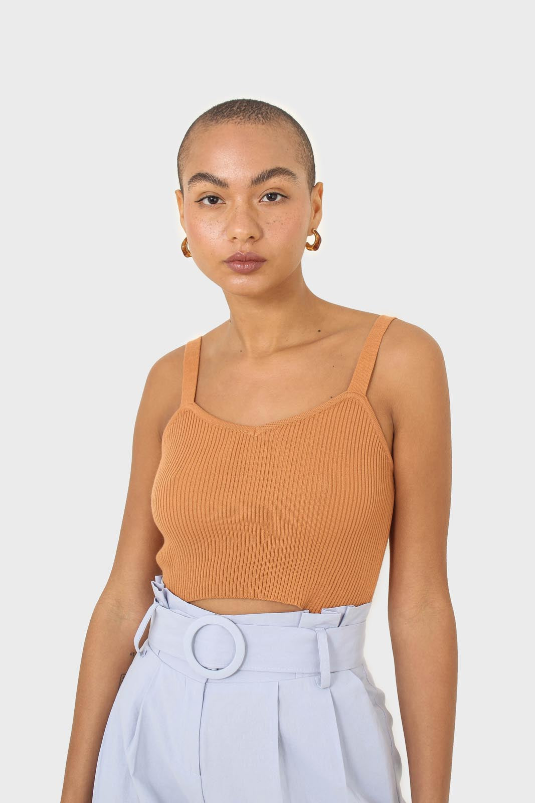 Orange thin strap ribbed knit tank