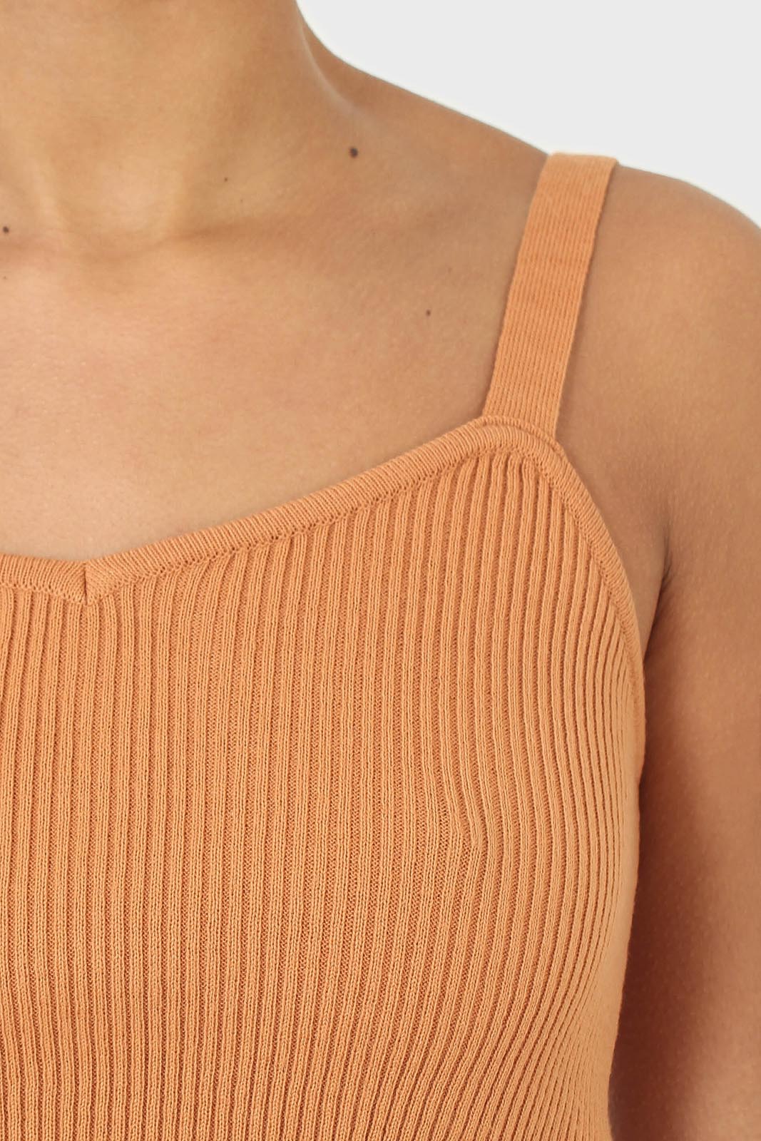 Orange thin strap ribbed knit tank