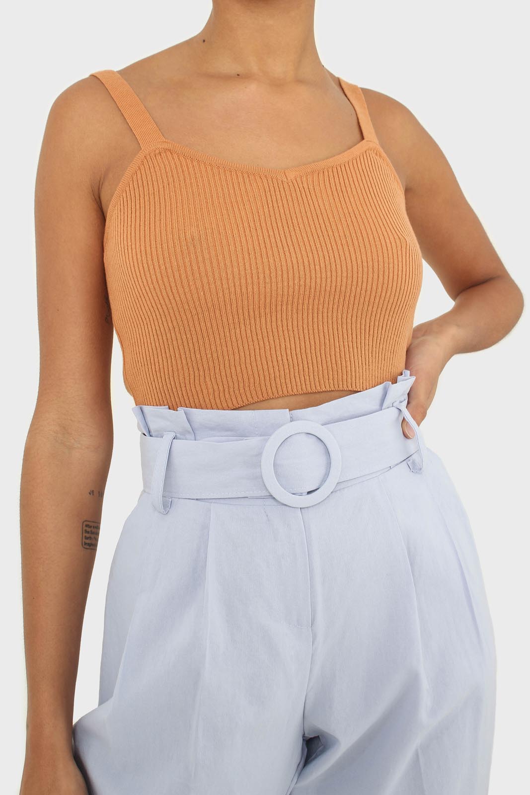 Orange thin strap ribbed knit tank