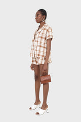 Beige and brown checked linen jacket