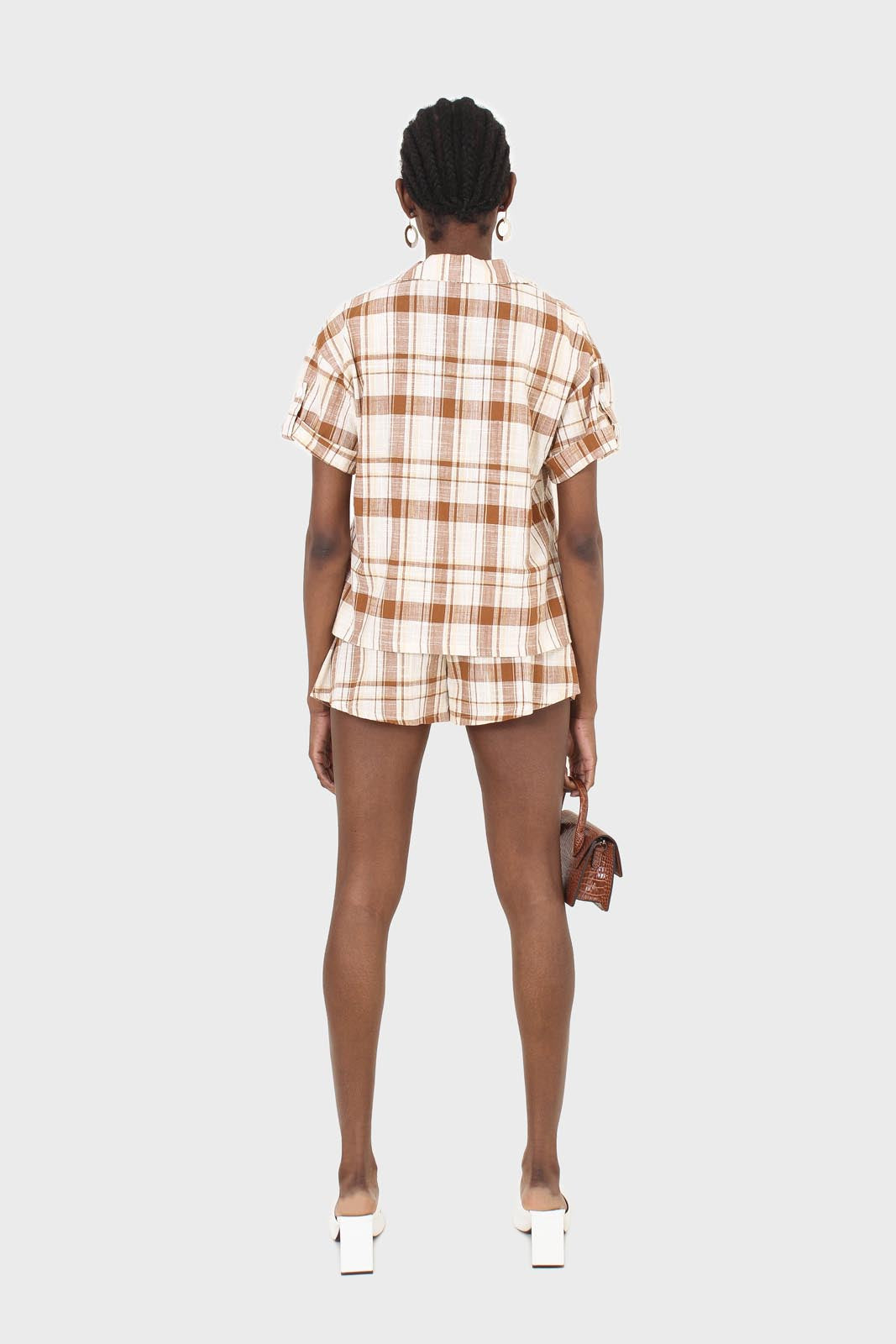 Beige and brown checked linen jacket