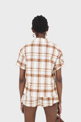 Beige and brown checked linen jacket
