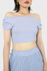 Sky blue off shoulder cropped tee