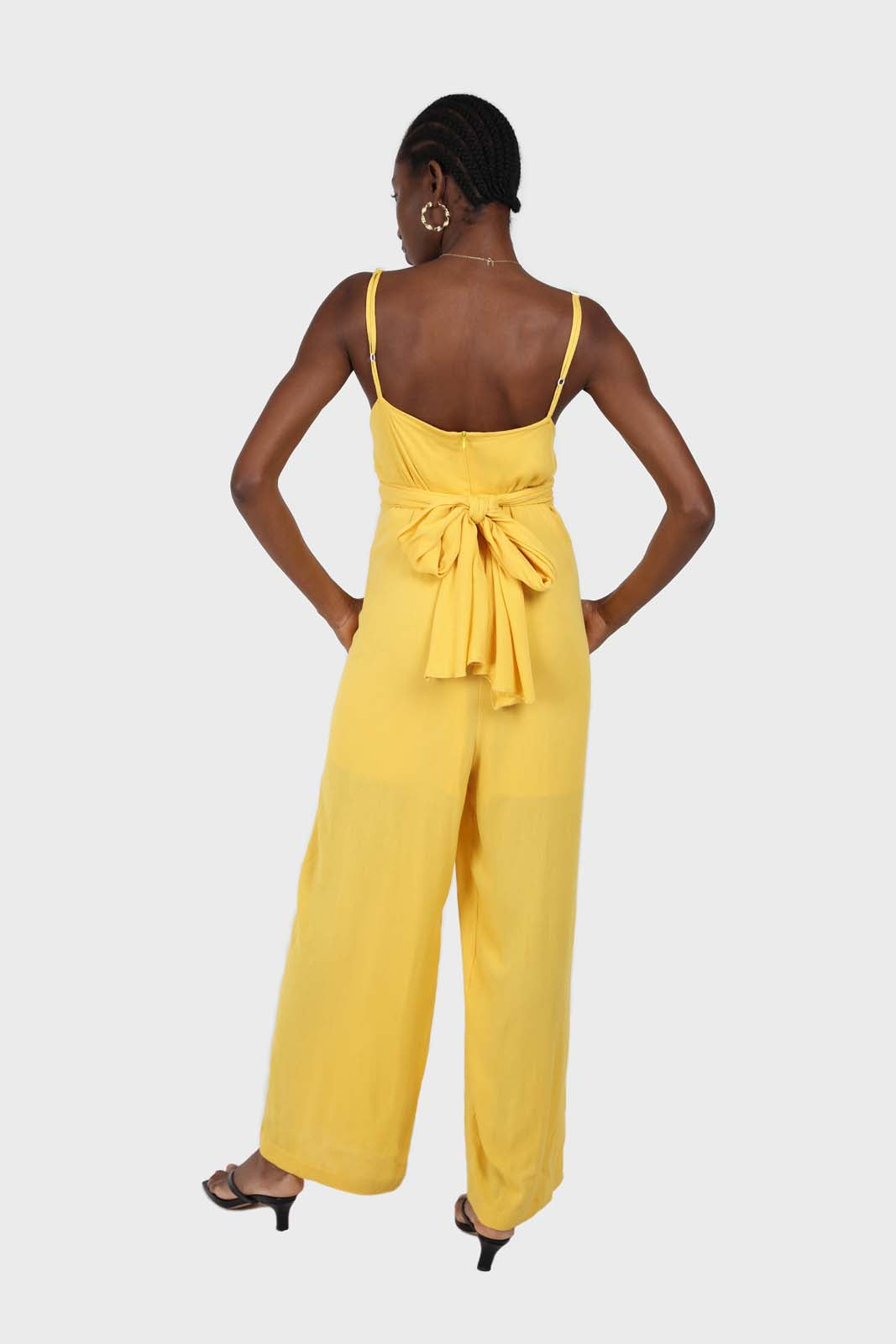 Yellow tie front thin strap jumpsuit