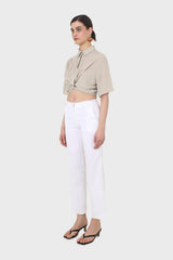 Pale khaki twist front cropped shirt