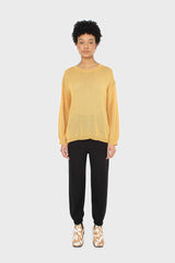 Mustard crew neck sheer knit jumper