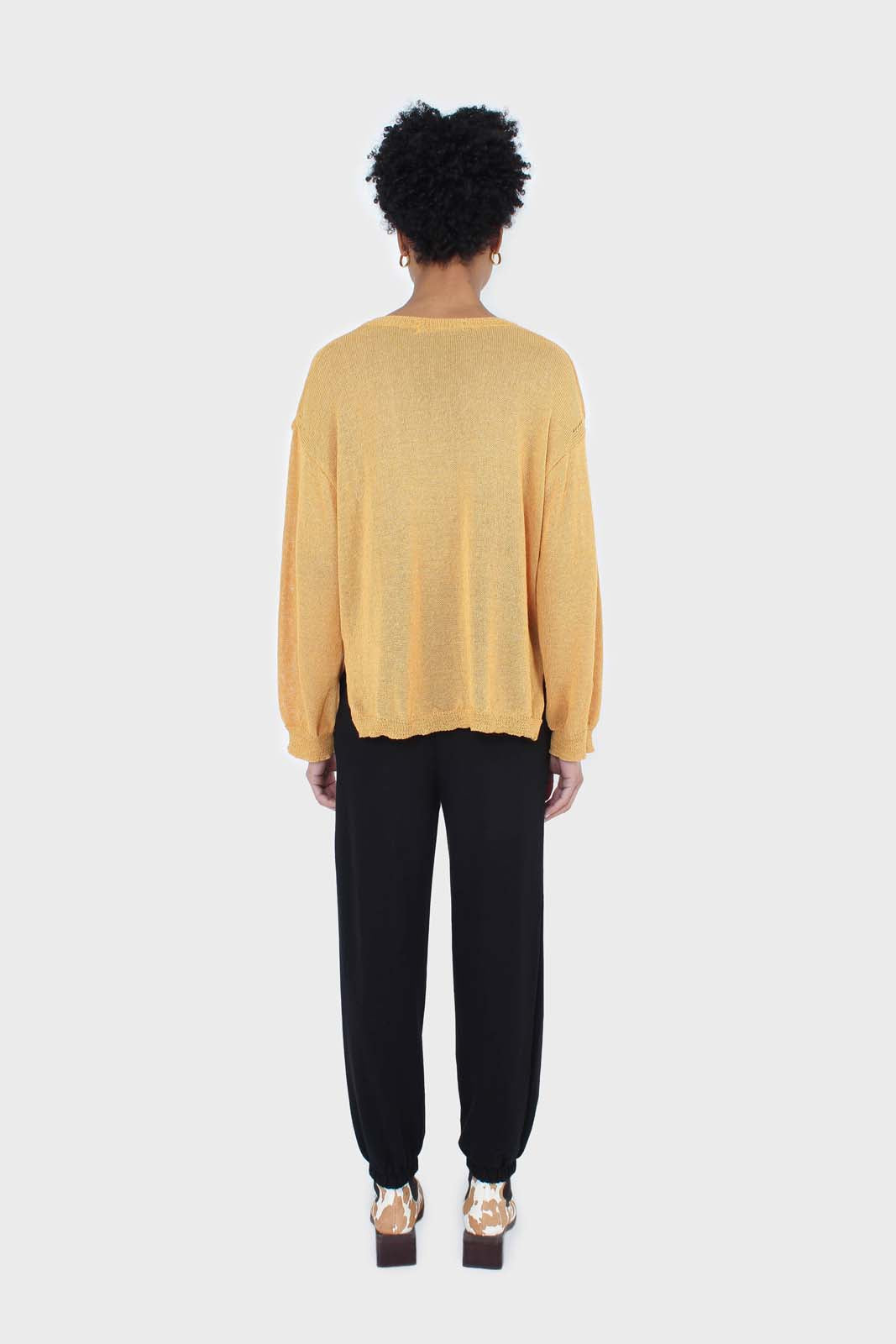 Mustard crew neck sheer knit jumper
