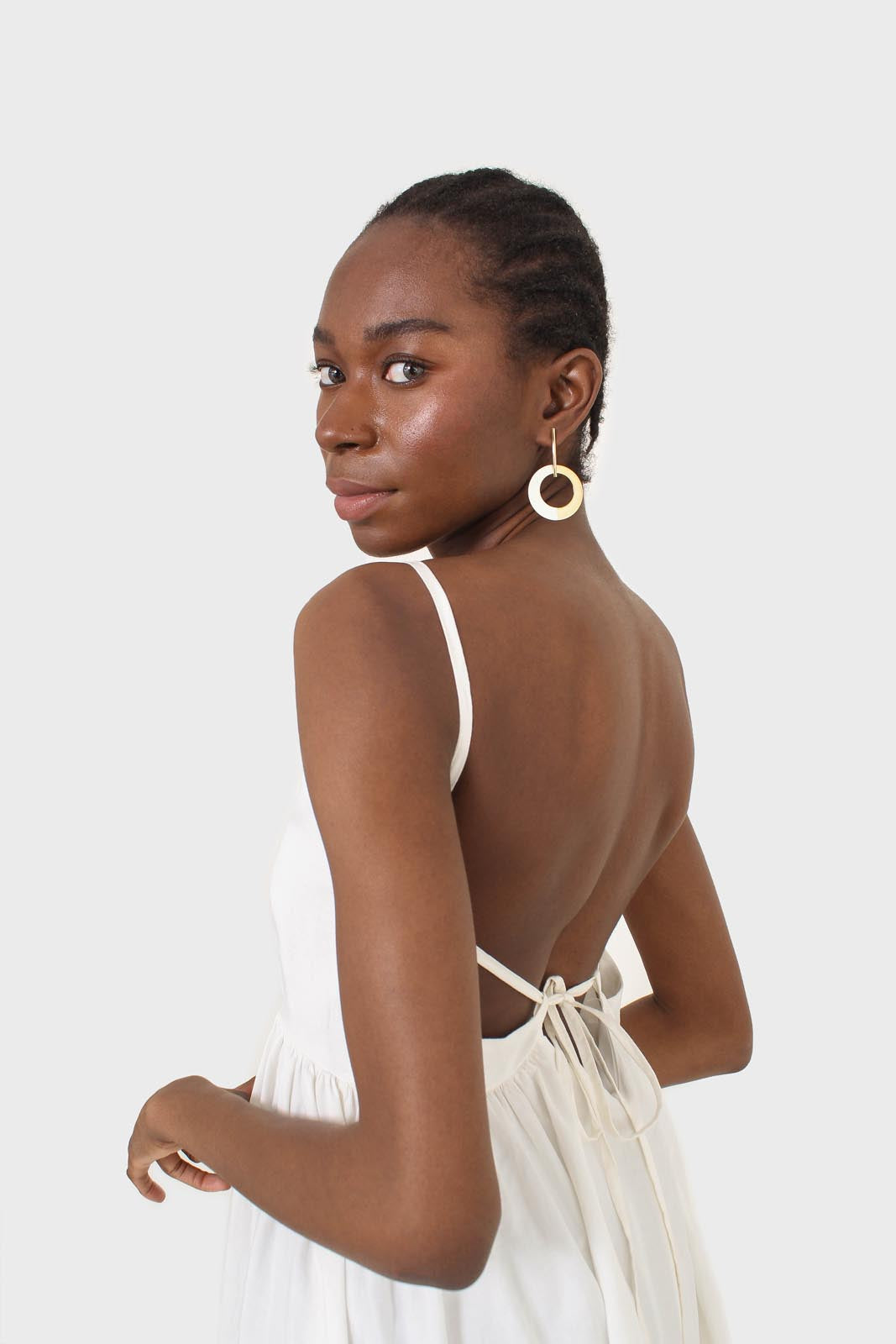 Ivory strappy open back maxi dress