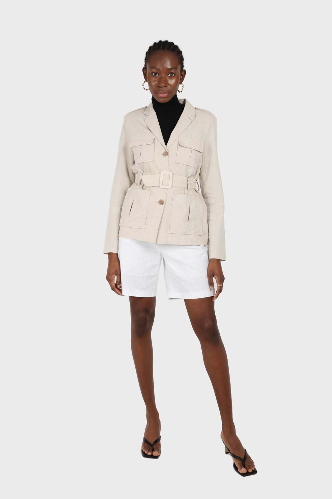 Ivory linen tailored long shorts