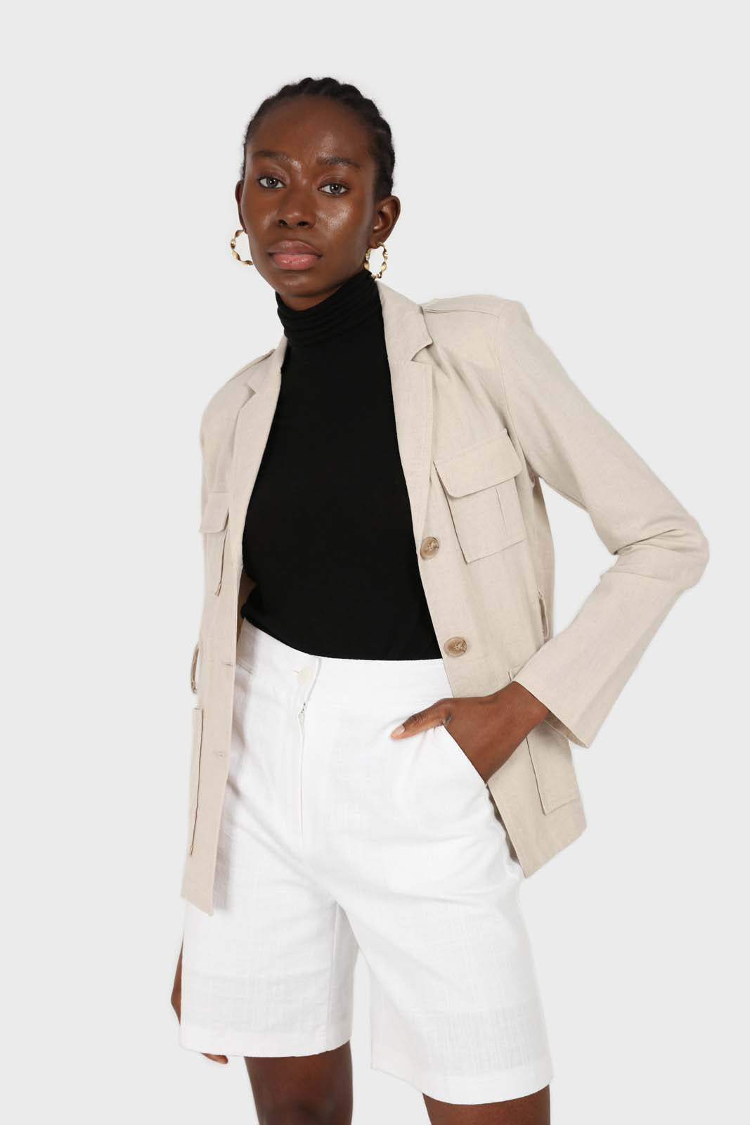 Ivory linen tailored long shorts