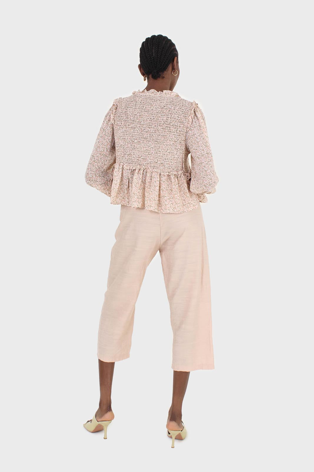 Beige loose fit silky trousers