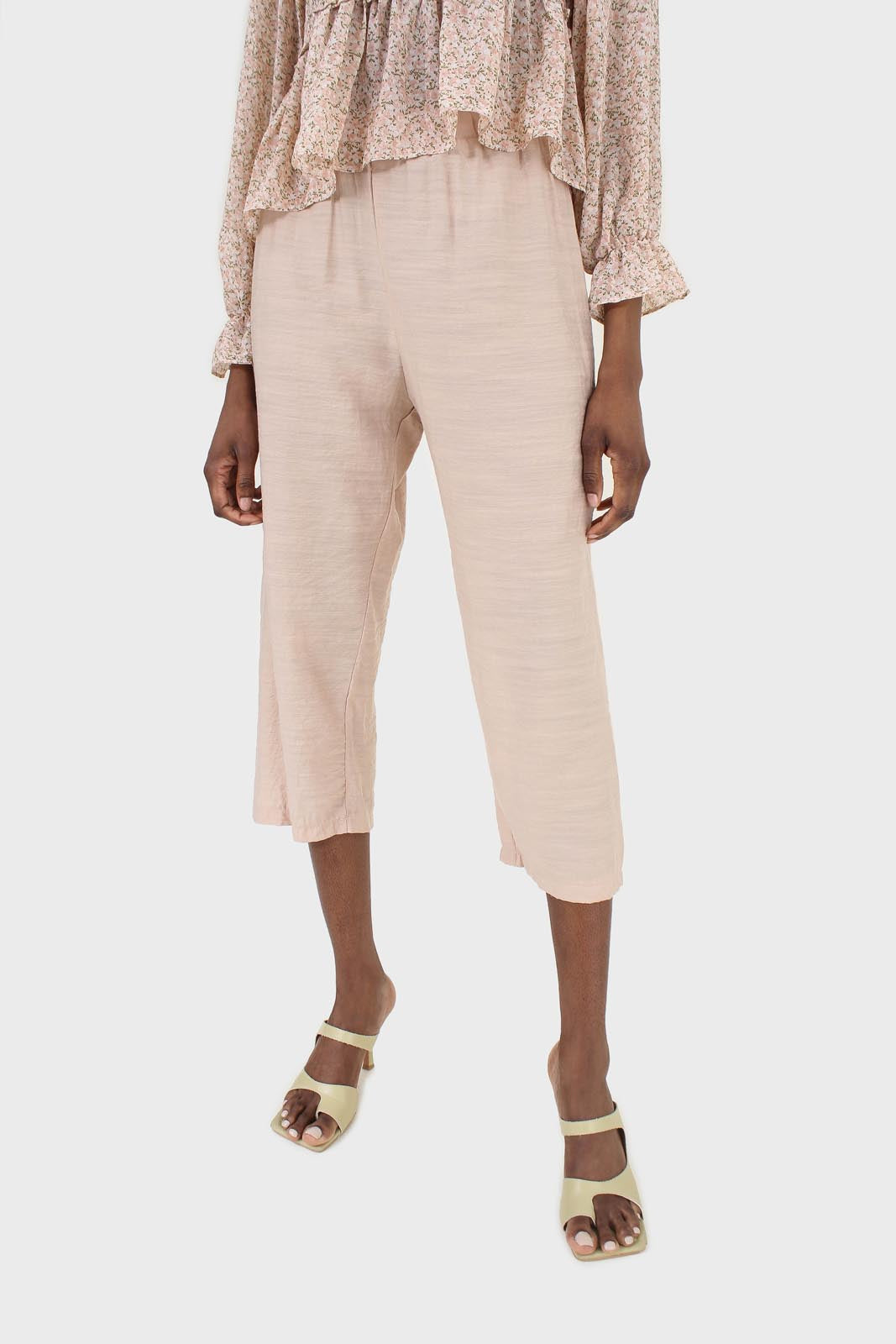 Beige loose fit silky trousers