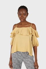 Yellow thin strap ruffle top