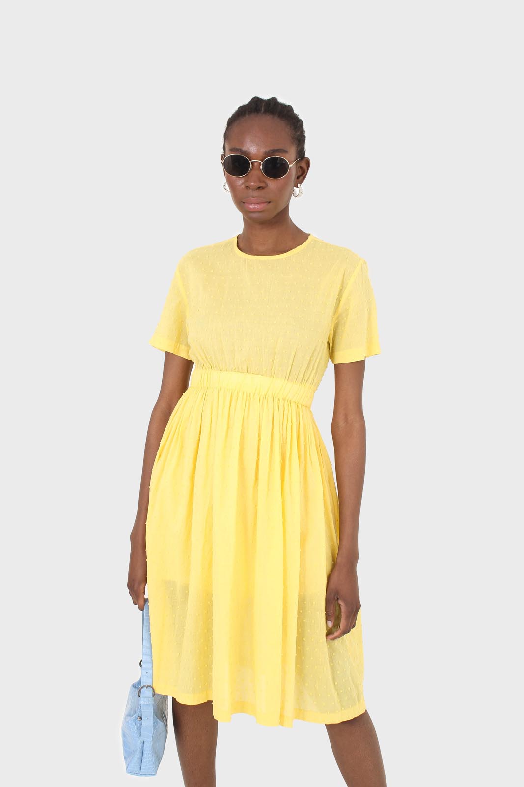 Yellow textured short sleeved maxi dress