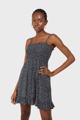 Navy and white floral ruched bodice mini dress