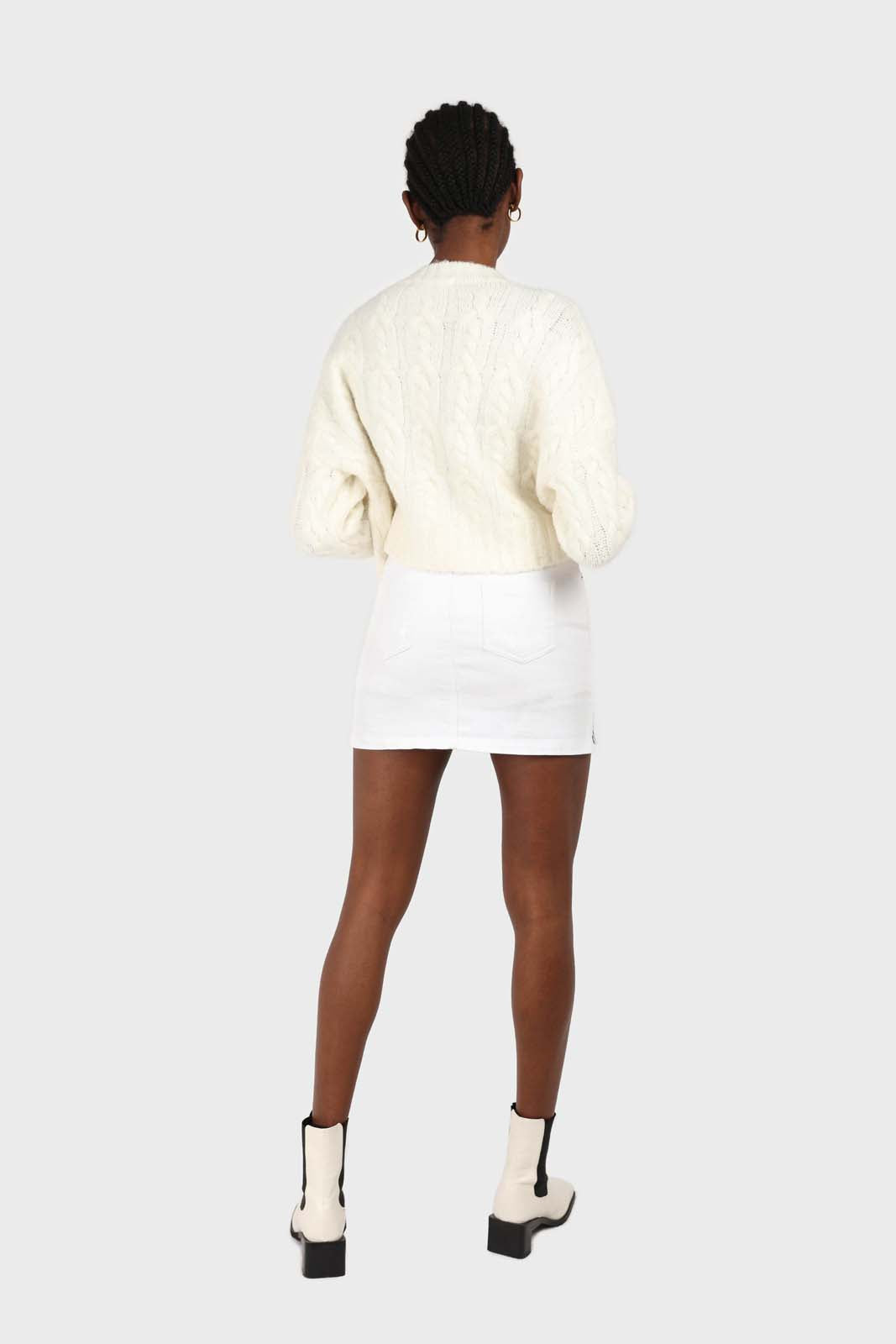 White side slit mini skirt