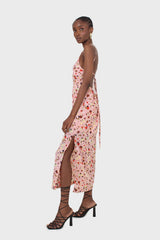 Pink and multi floral printed strappy maxi dress