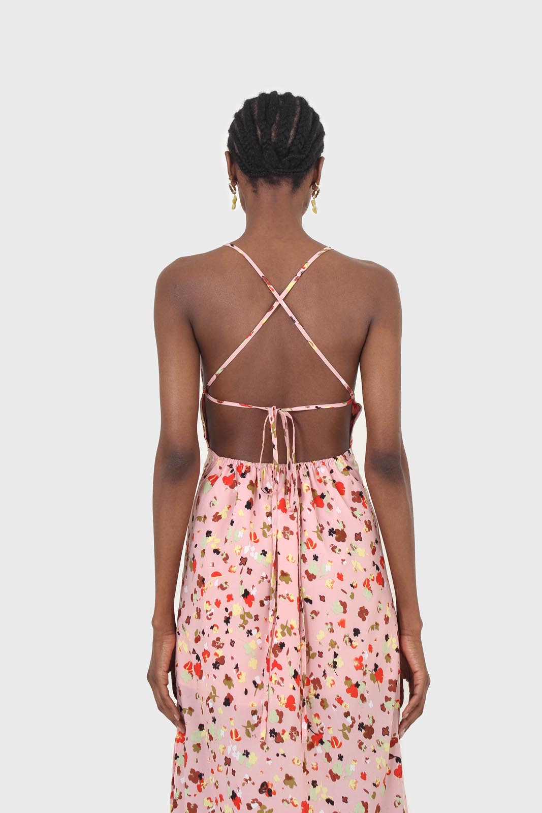 Pink and multi floral printed strappy maxi dress
