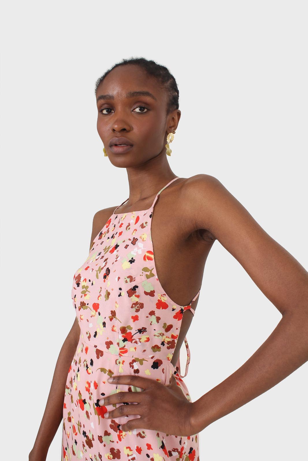 Pink and multi floral printed strappy maxi dress
