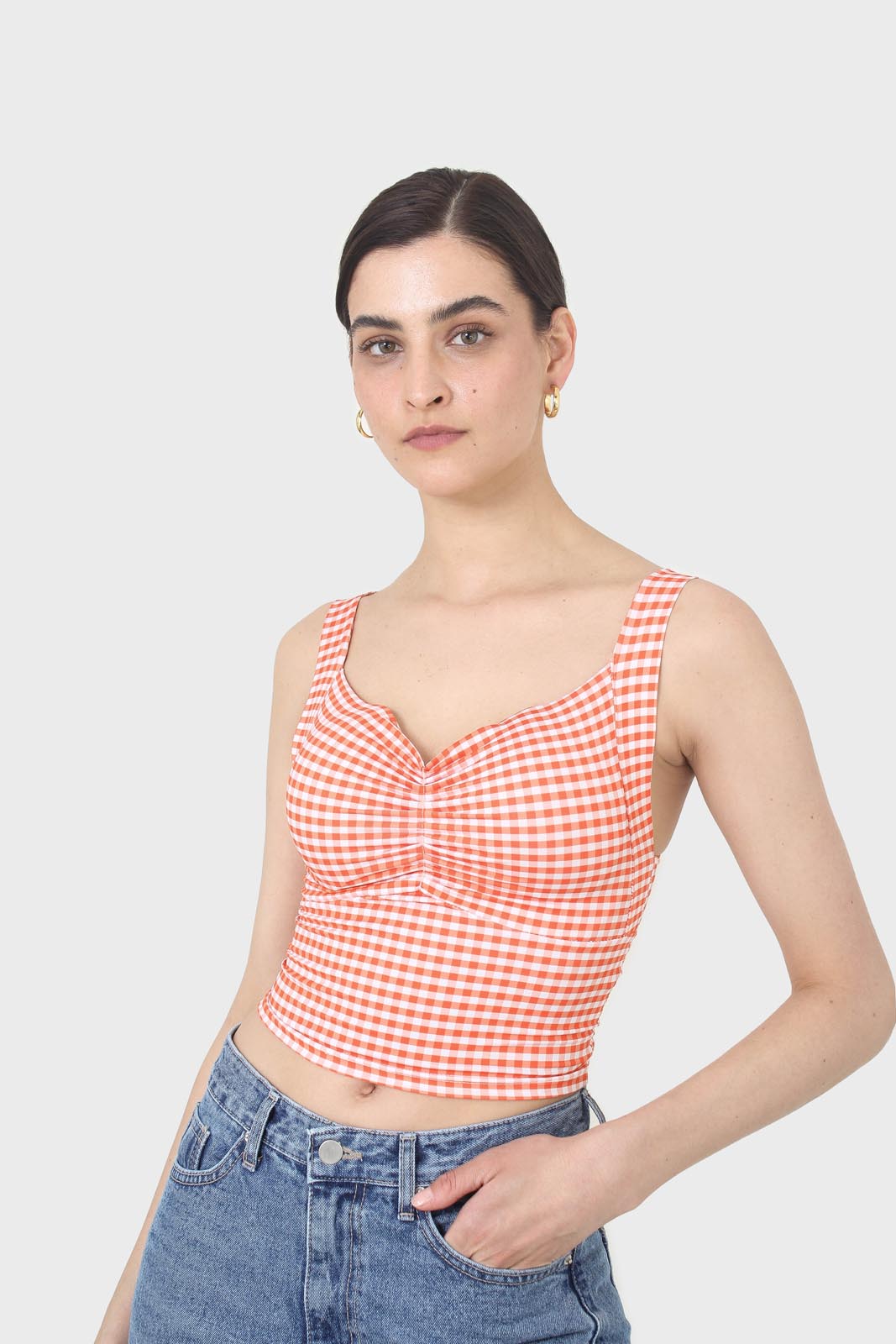 Orange and white gingham cropped tank