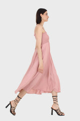 Pale pink ruched bodice thick strap maxi dress