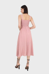 Pale pink ruched bodice thick strap maxi dress