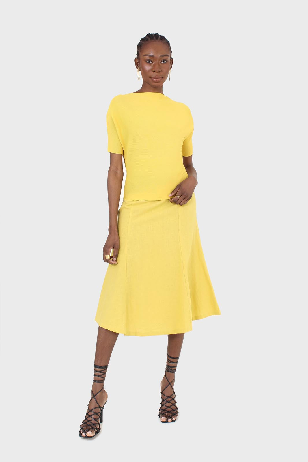 Bright yellow soft midi skirt