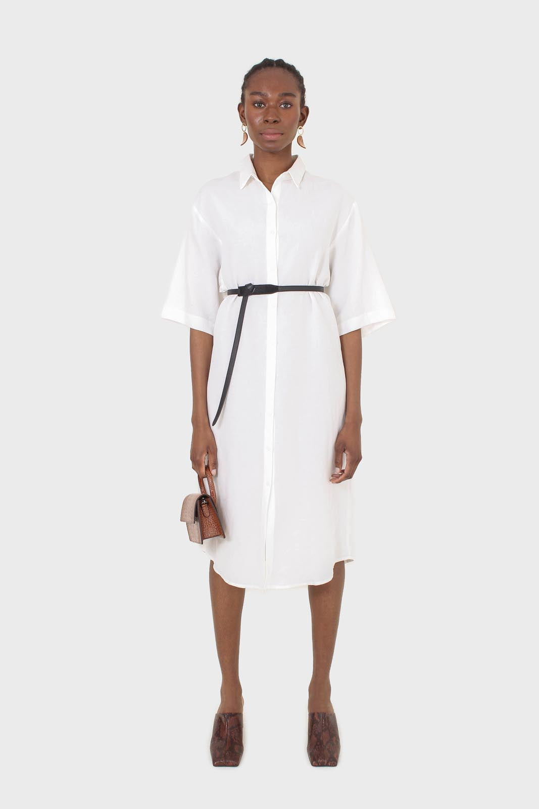 Ivory simple linen shirt dress