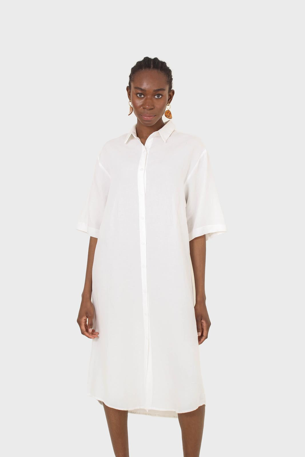 Ivory simple linen shirt dress