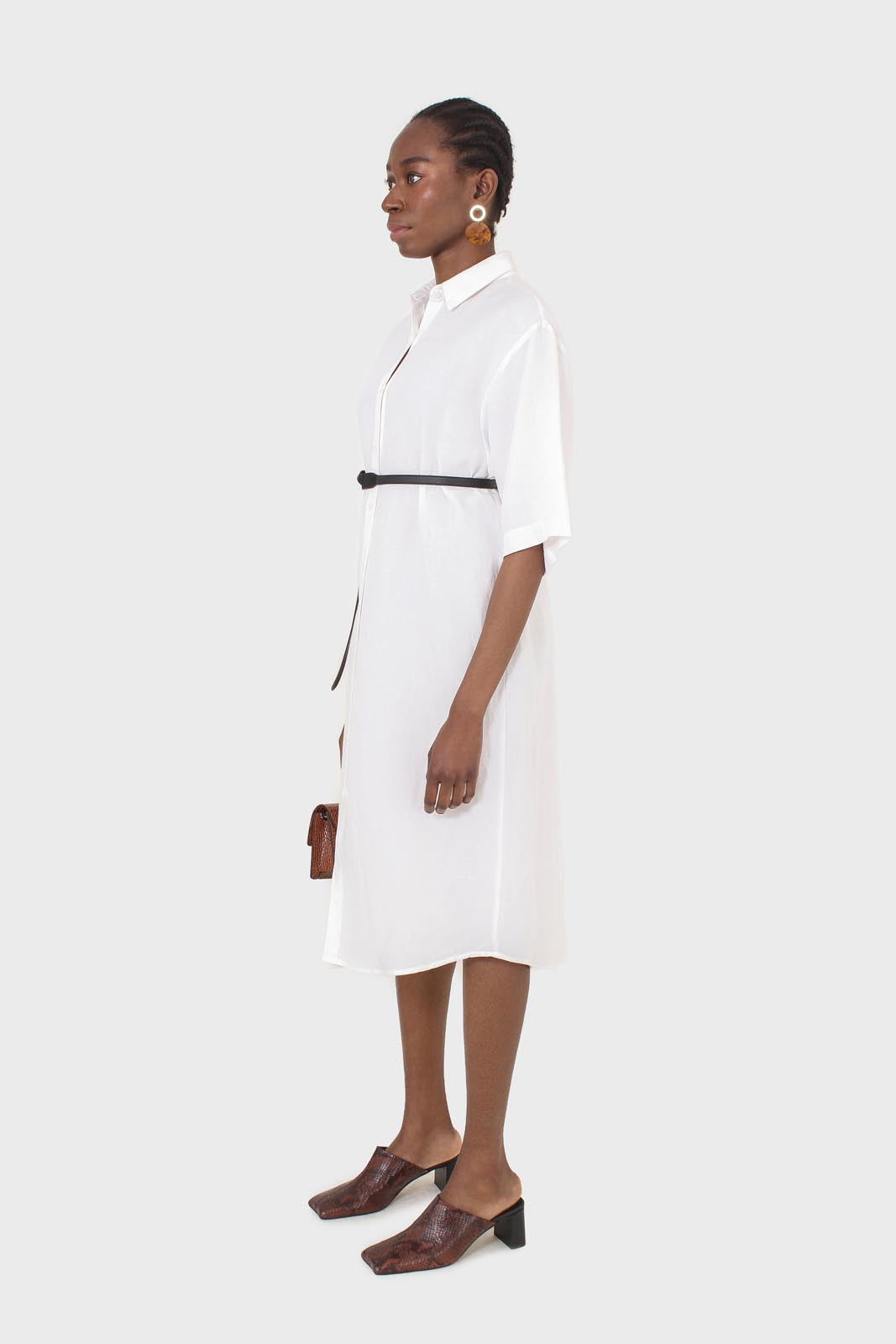 Ivory simple linen shirt dress