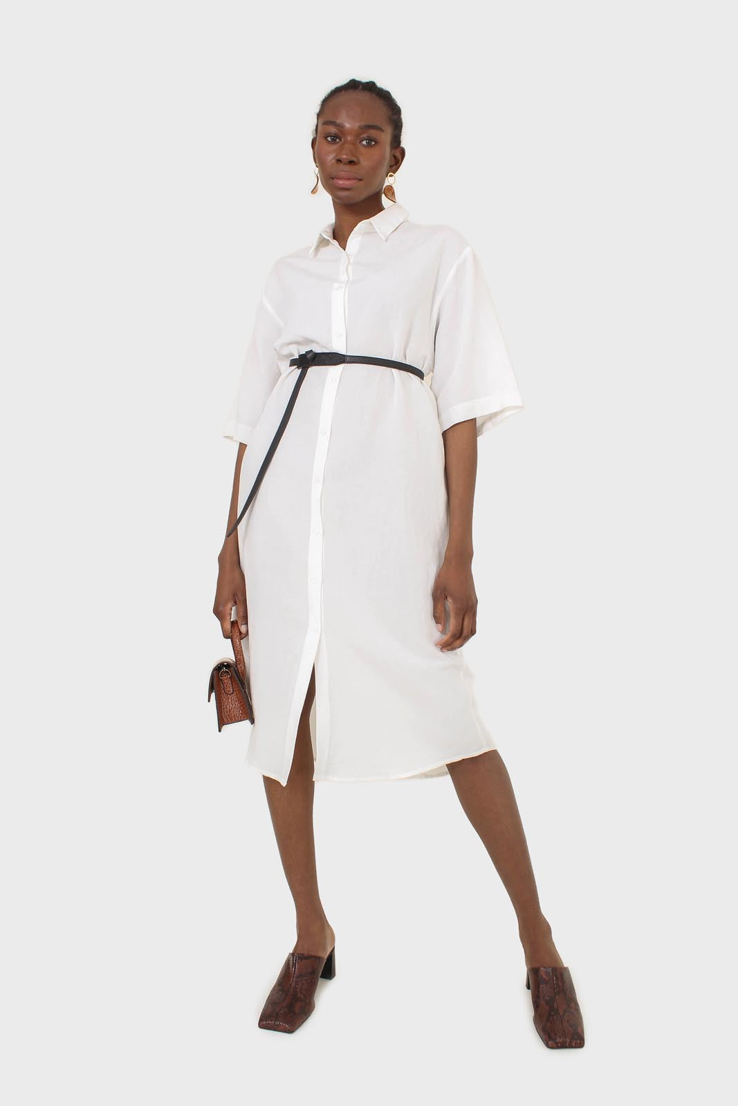 Ivory simple linen shirt dress