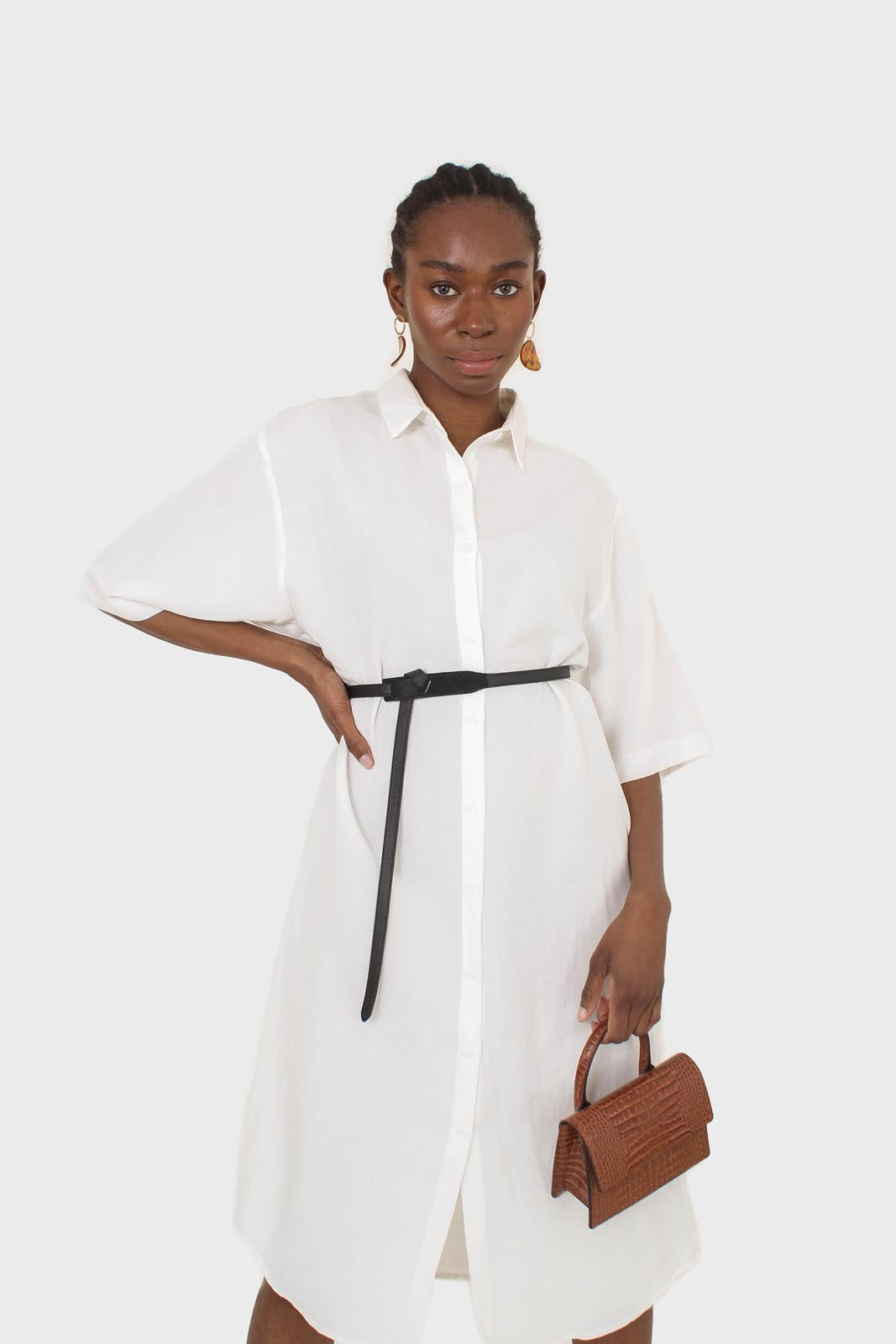 Ivory simple linen shirt dress