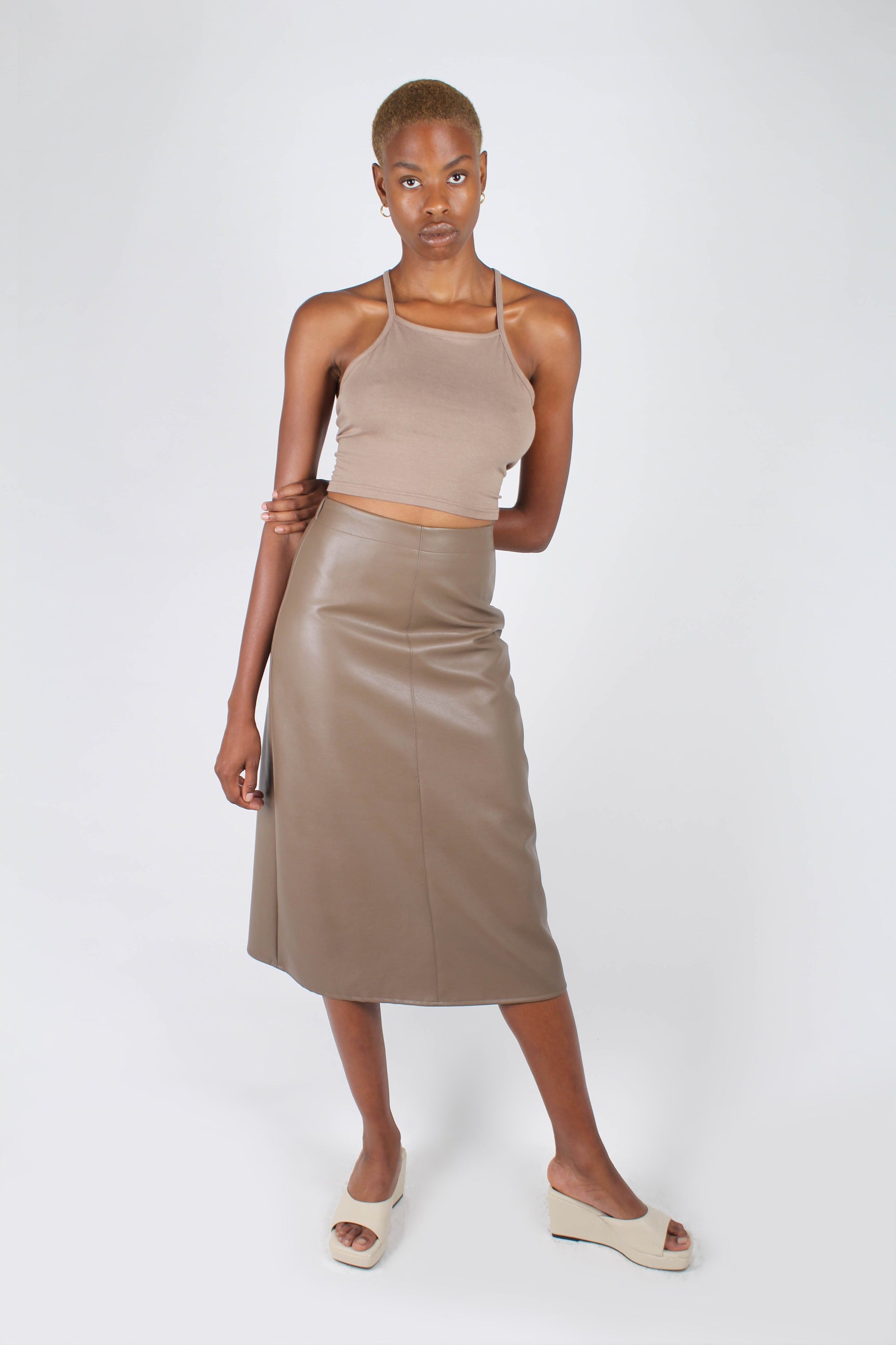 Pale brown open tie back cropped tank