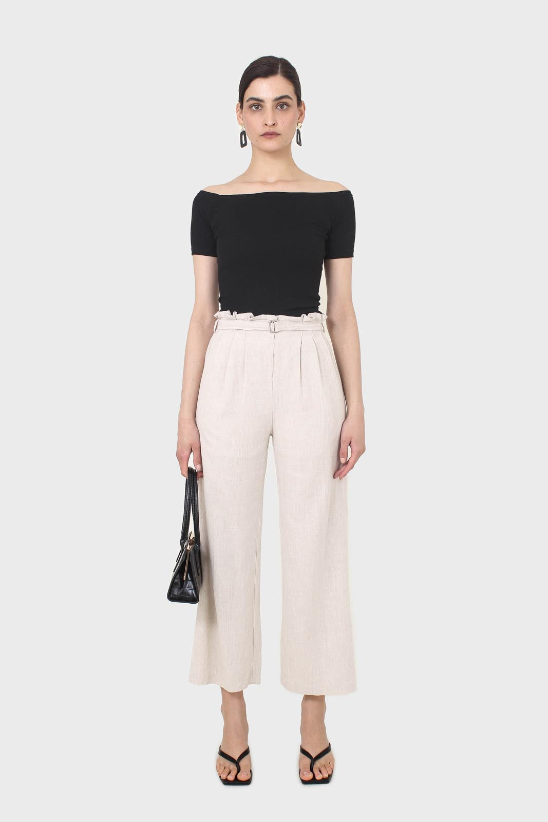 Black side shirring off shoulder tee