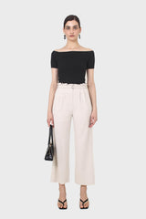 Black side shirring off shoulder tee