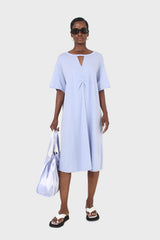 Blue cut out neck ruched front oversized maxi dress