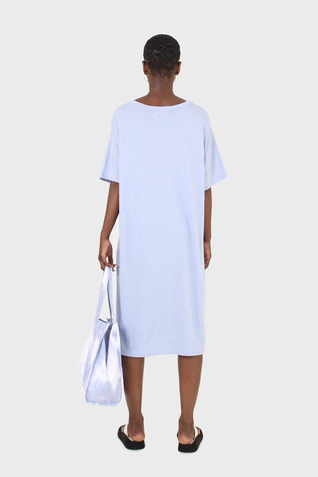 Blue cut out neck ruched front oversized maxi dress